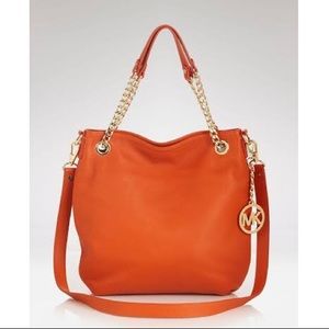 Michael Kors Orange Leather Medium Shoulder Crossbody Bag With Gold Details